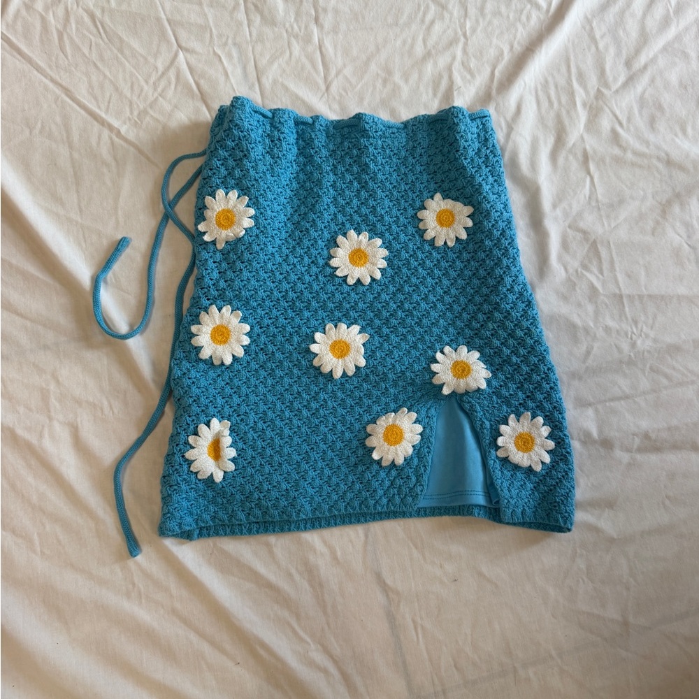 Floral Blue Crochet Skirt